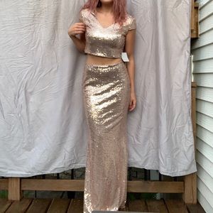 Stunning sexy rose gold sequined dress set